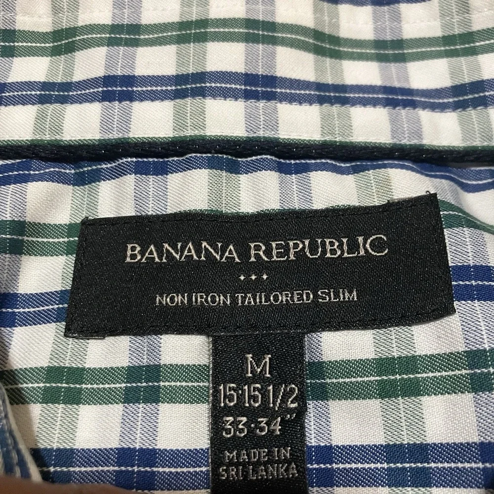Banana Republic Plaid Check dress shirt non iron slim Mens Size Medium 15 Casual